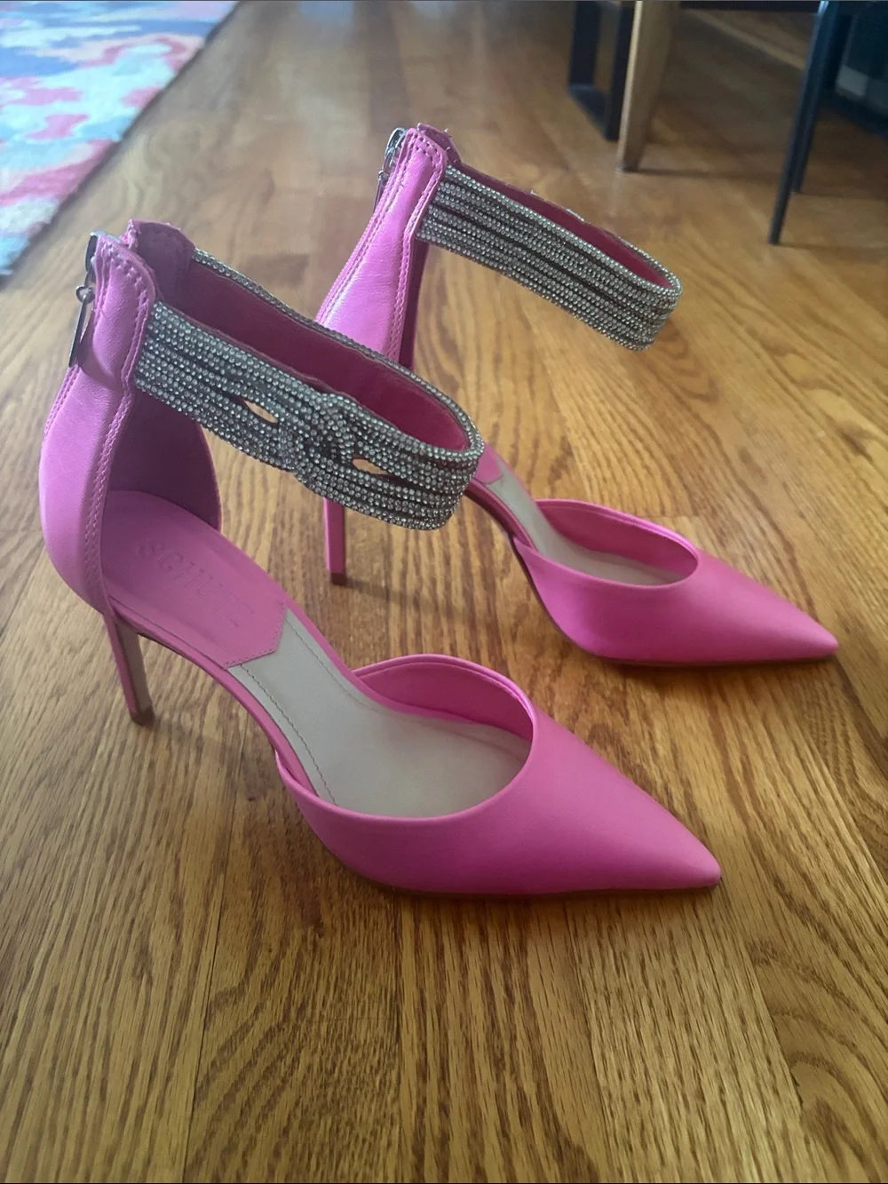 Schutz Linara Hot Pink Crystal Wrap Ankle-Strap Pointed-Toe Heels Size 7B